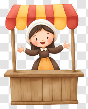 Wooden Market Stall - Cute Market Girl At Stall Transparent PNG