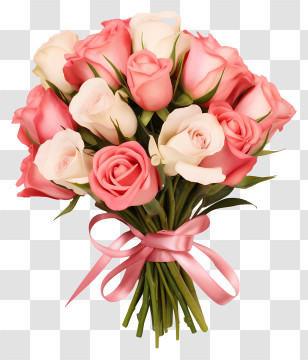 Pink And White Roses - Beautiful Pink And White Roses Bouquet Transparent PNG