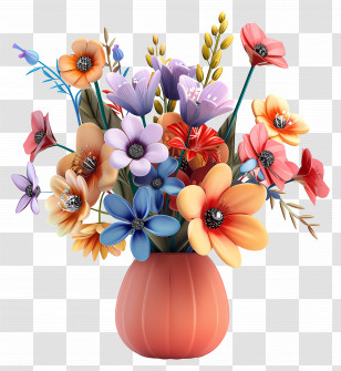 Flowers In Vase - Colorful Flower Bouquet In Decorative Vase Transparent PNG