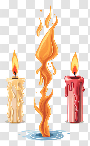 Candles - Melting Candles With Fiery Flames Transparent PNG