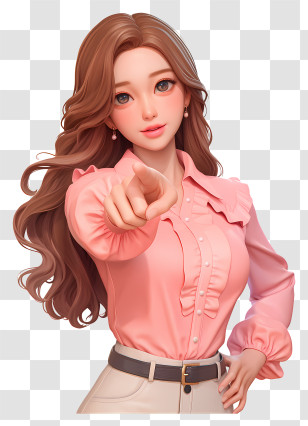 3d Girl Pointing - Confident Woman In Pink Blouse Pointing Transparent PNG