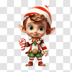 Christmas Elf - Cute Christmas Elf Holding Candy Cane Transparent PNG