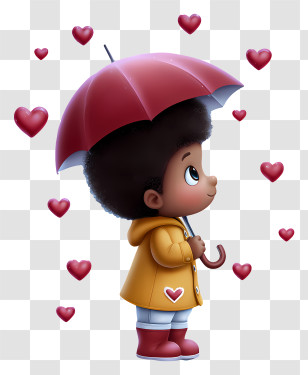 Baby In Love Rain - Child With Umbrella And Hearts Transparent PNG