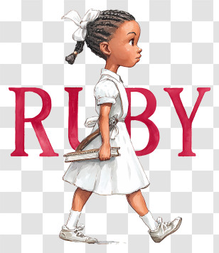 Ruby - Side-View Girl With Books 'RUBY' Text Transparent PNG