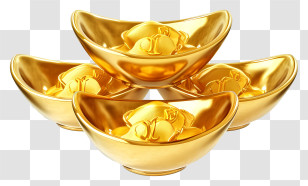 Chinese Gold Ingots Illustrate - Shiny Golden Ingots For Wealth And Luck Transparent PNG