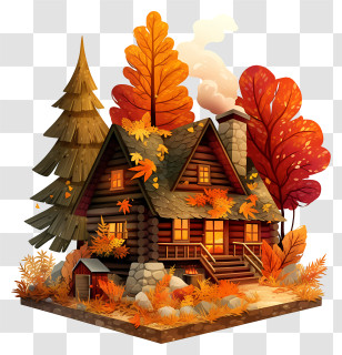 Autumn Cozy Cabin - Log Cabin Surrounded By Autumn Trees Transparent PNG