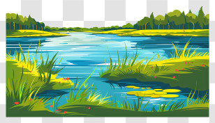 Summer Landscape - Beautiful River Landscape With Trees And Grass Transparent PNG
