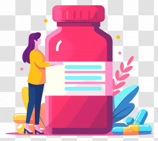 Weight Loss Pills - Large Red Bottle With Pills Transparent PNG