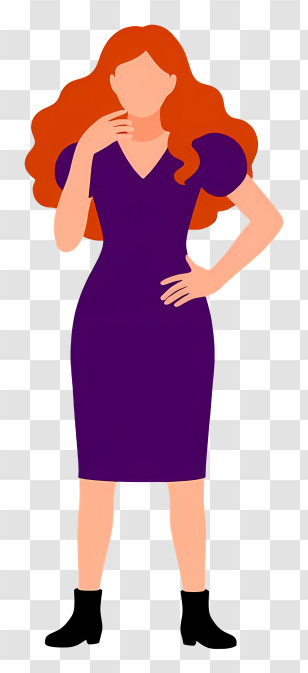Woman Full Body - Red-haired Woman In Purple Dress Transparent PNG