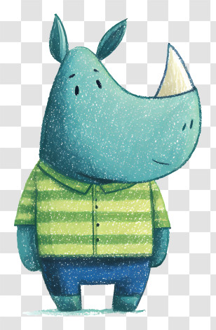Adorable Rhinoceros - Rhino In Striped Shirt Transparent PNG