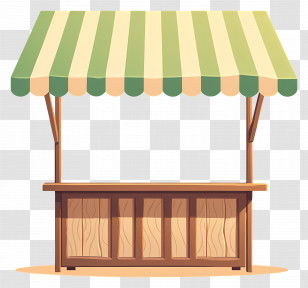 Wooden Market Stall - Wooden Market Stall With Striped Canopy Transparent PNG