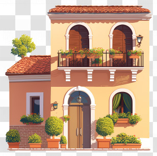 Italian House - Mediterranean-style House With Balcony And Garden Decor Transparent PNG