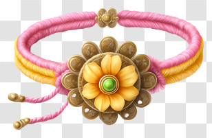 Word Raksha Bandhan - Floral Bracelet With Pink Cord Transparent PNG