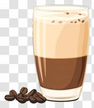 Cappuccino Coffee - Latte Art Illustration With Coffee Beans Transparent PNG
