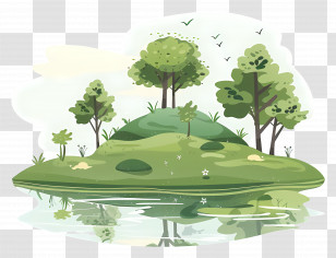 Summer Park - Small Green Hill With Trees And Reflection Transparent PNG