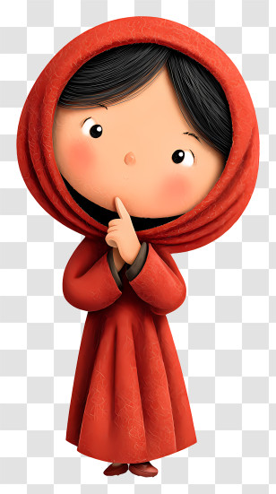 Thinking Muslem Girl - Cartoon Girl In Red Hood Transparent PNG