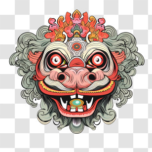 Chinese Lion Dance Head - Traditional Dragon Mask Illustration Transparent PNG