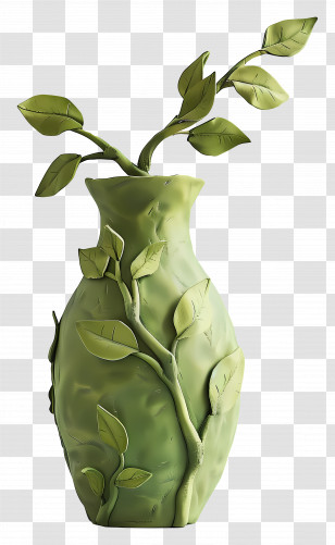 Green Vase - Artistic Green Vase With Leaves Transparent PNG