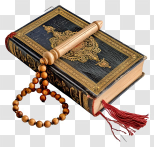 Koran Book And Pray Beads - Religious Book With Prayer Beads Transparent PNG