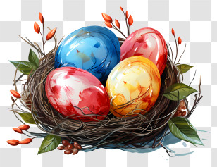 Easter Egg - Colorful Easter Eggs In A Nest Transparent PNG