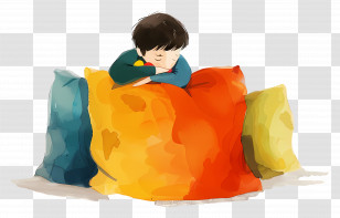 Child - Boy Resting On Colorful Pillows Transparent PNG