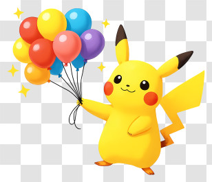 Pikachu Birthday - Pikachu Holding Balloons Party Transparent PNG