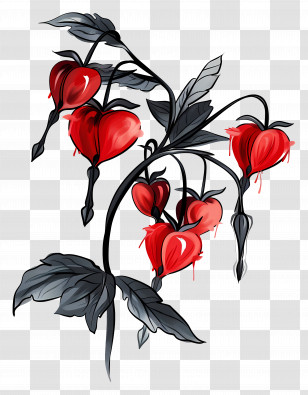 Bleeding Heart Flowers - Red Heart-Shaped Flowers Botanical Illustration Transparent PNG