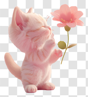 Little Cat Playing Flowers - Pink Kitten With A Flower Transparent PNG