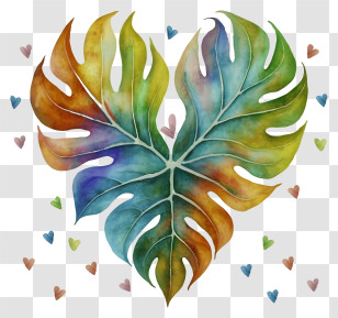 Cartoon - Colorful Monstera Leaf In Heart Shape Transparent PNG