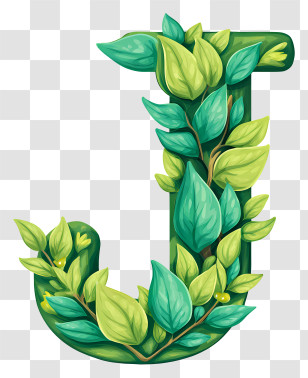 Green Leafy Letter J - Leafy Green Letter J Design Transparent PNG
