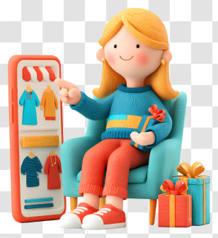 Online Clothing Store - Girl Shopping On Mobile Transparent PNG