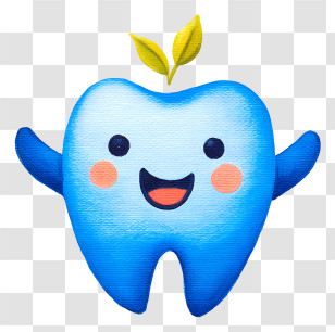Cute Smiley Tooth - Blue Tooth With Leaf Cartoon Transparent PNG