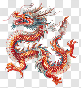 Chinese New Year - Red Chinese Dragon Artwork Transparent PNG