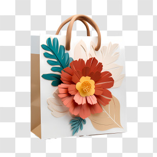 Paper Bag - Decorative Gift Bag With Floral Design Transparent PNG