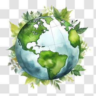 Green Planet Earth - Earth Globe With Leafy Surrounding Design Transparent PNG