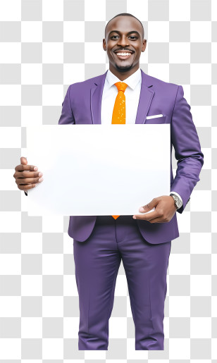 Businessman Holding Blank Placard - Smiling Man With Blank Sign Transparent PNG