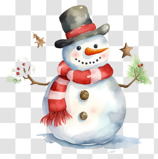 Snowman Painting - Snowman With Hat And Scarf Transparent PNG