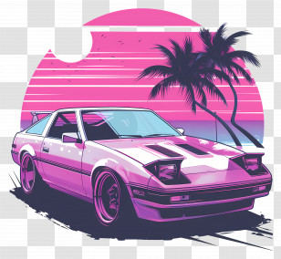 Vaporwave Car - Retro Car With Palm Trees Transparent PNG
