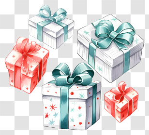 Christmas Gifts - Assorted Gift Boxes With Bows Transparent PNG