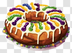 Chocolate Cake - Mardi Gras King Cake With Bright Icing Transparent PNG