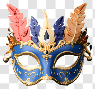Realistic Style Masquerade Mask - Ornate Masquerade Mask With Feathers Transparent PNG