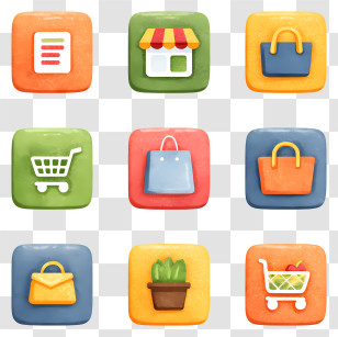 Online Store - Colorful Shopping App Icons Set Transparent PNG