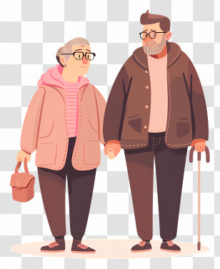 Old People - Elderly Couple Holding Hands In A Warm Scene Transparent PNG