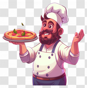 Pizza Chef - Cartoon Chef Serving Pizza Transparent PNG