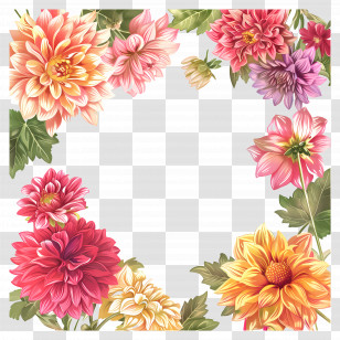 Wreath Arrangement - Floral Frame With Dahlia Flowers Illustration Transparent PNG