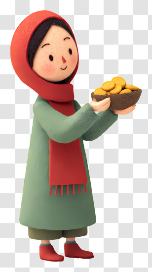 Girl Giving Zakat - Child With Red Scarf And Bowl Transparent PNG
