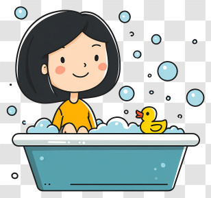 Kawaii Girl In Bathtub - Relaxing Bath Time With Bubbles Transparent PNG