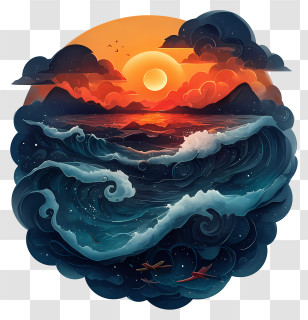 Animated Sun - Ocean Waves At Sunset Transparent PNG