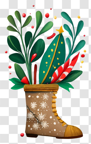 Christmas Shoe - Decorative Boot With Plants Transparent PNG