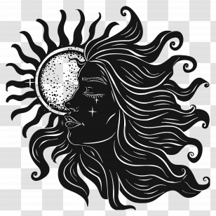 Sun Silhouette - Black And White Sun And Moon Face Transparent PNG